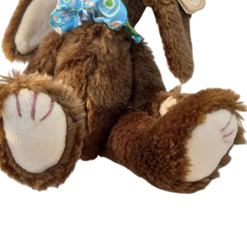 Ty Attic Treasures Bunny Brown Jointed Plush Rose Blue Bow Stuffed Rabbit NEW - Picture 3 of 11